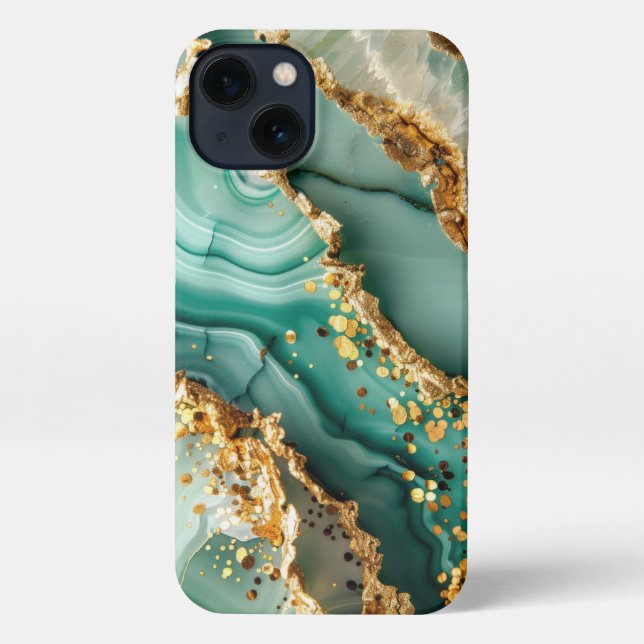 Elegant Gold And Green Marble iPhone Case (Back)