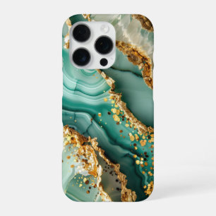 Elegant Gold And Green Marble iPhone 16 Pro Case