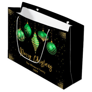 Elegant Gold and Green Ornament Christmas Large Gift Bag