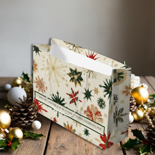 Elegant Gold and Green Snowflakes patterns Large Gift Bag