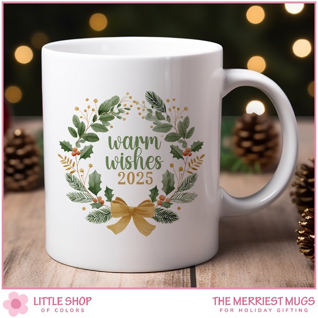 Elegant Gold and Green Watercolor Christmas Wreath Coffee Mug (Creator Uploaded)