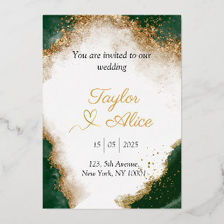 Elegant gold and green wedding invitation