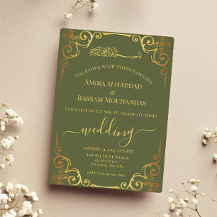 Elegant Gold and Green Wedding Invitation