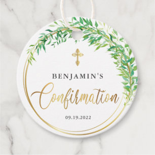 Elegant Gold And Greenery Confirmation Favour Tags