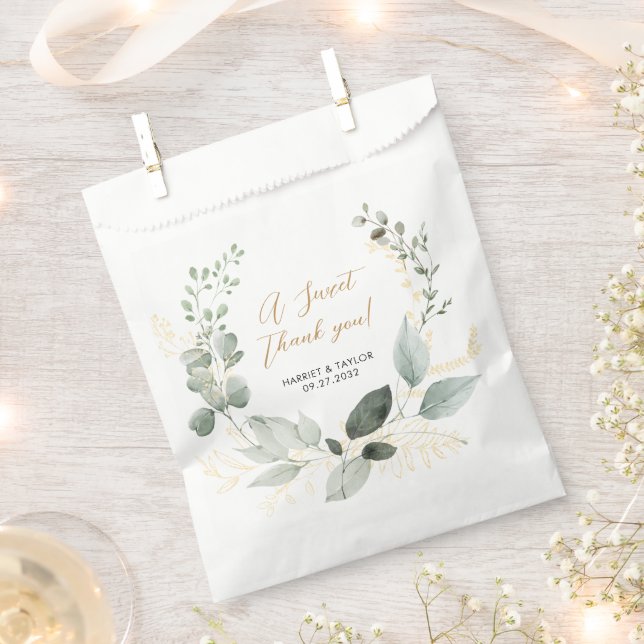 Elegant Gold and Greenery Eucalyptus Thank You Favour Bags (Clipped)