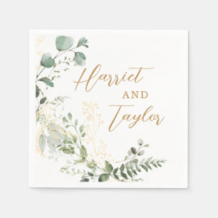 Elegant Gold and Greenery Eucalyptus Wedding Napkin