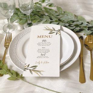 Elegant Gold and Greenery Wedding Menu