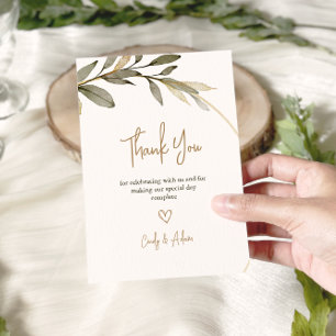 Elegant Gold and Greenery Wedding Thank You Card