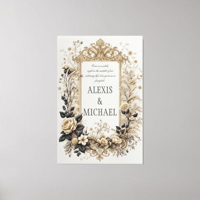 Elegant Gold and Grey Floral  Canvas Print (Front)
