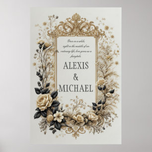 Elegant Gold and Grey Floral Poster