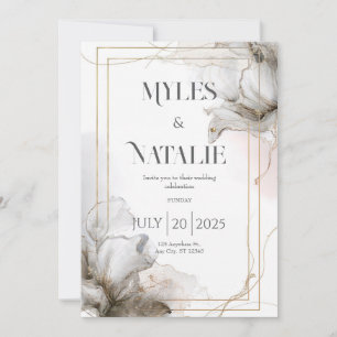 Elegant Gold and Grey Floral Wedding Invitation