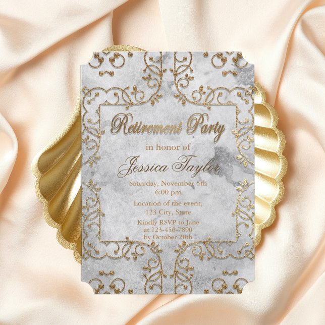 Elegant Gold and Grey Ornate Retirement Party  Invitation (Creator Uploaded)