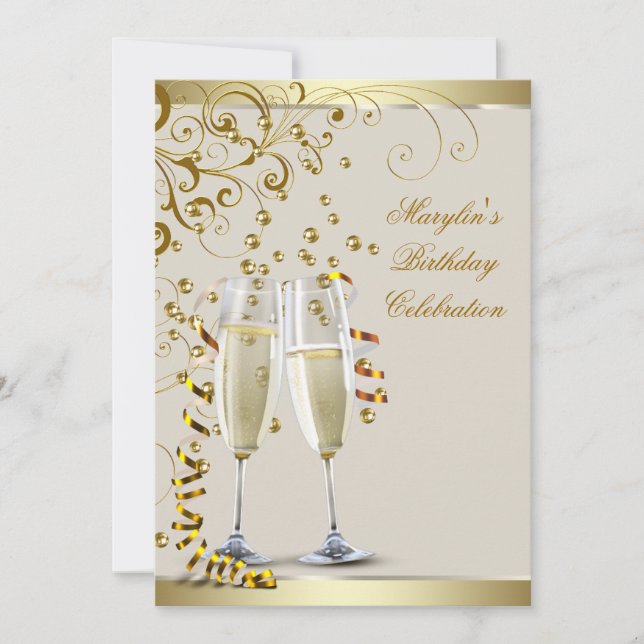 Elegant Gold and Ivory Cream Birthday Invitation (Front)