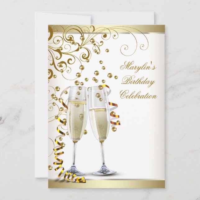 Elegant Gold and Ivory Cream Birthday Invitation (Front)
