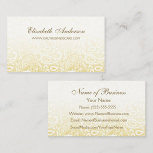 Elegant Gold and Ivory Paisley Damask Pattern Business Card
