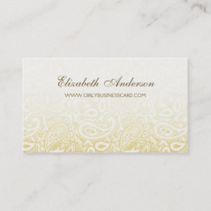 Elegant Gold and Ivory Paisley Damask Pattern Business Card