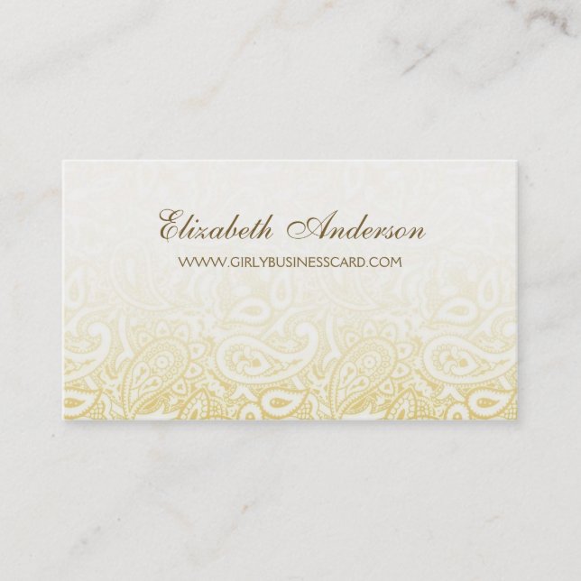 Elegant Gold and Ivory Paisley Damask Pattern Business Card (Front)