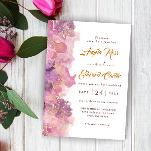 Elegant Gold And Magenta Wedding Invitation