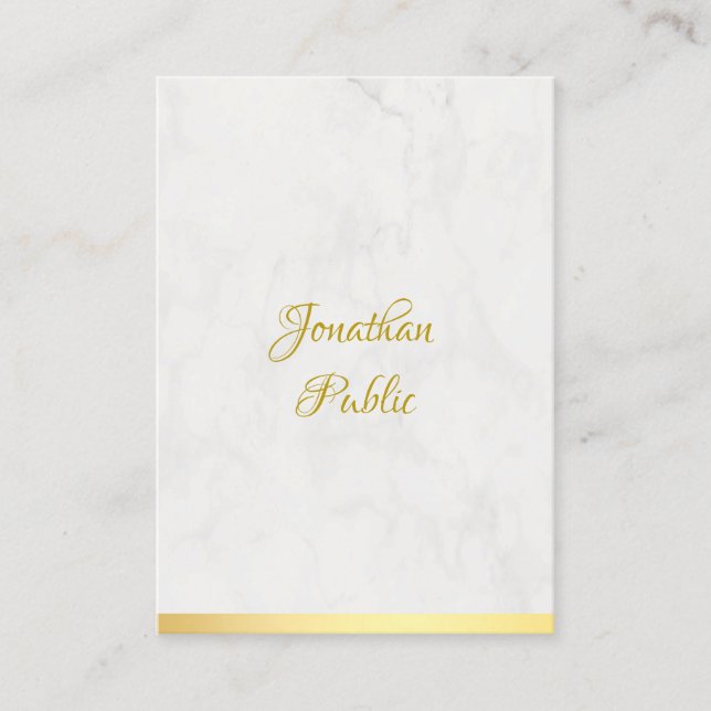 Elegant Gold And Marble Handwritten Name Template Business Card (Front)
