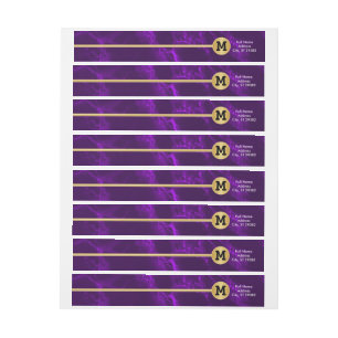 Elegant Gold and Marble Purple Design Wrap Around Label
