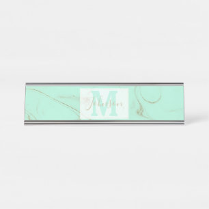 Elegant gold and mint marble image desk name plate
