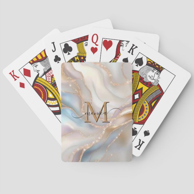 Elegant Gold and Nacre Monogram Name Personalized Playing Cards (Back)