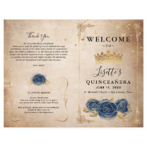 Elegant Gold and Navy Blue Quinceanera Program