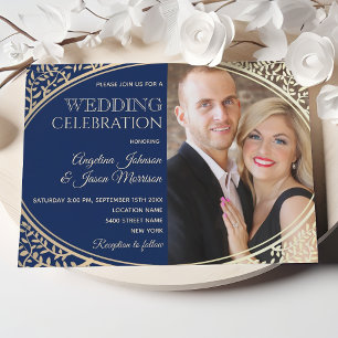 Elegant Gold and Navy Blue Wedding Invitation