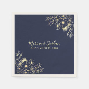 Elegant Gold and Navy Blue Wedding Napkins
