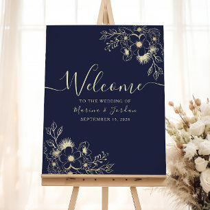 Elegant Gold and Navy Blue Wedding Welcome Sign