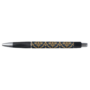 Elegant Gold and Navy Damask Vintage Motif Design