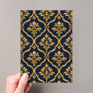 Elegant Gold and Navy Damask Vintage Motif Design Acrylic Invitations