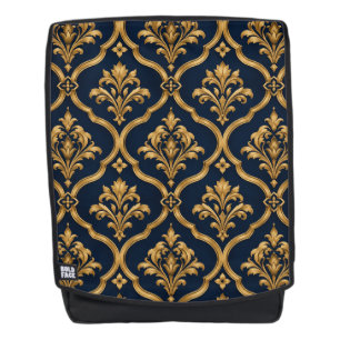 Elegant Gold and Navy Damask Vintage Motif Design Backpack