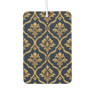 Elegant Gold and Navy Damask Vintage Motif Design Car Air Freshener