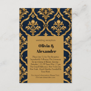 Elegant Gold and Navy Damask Vintage Motif Design Enclosure Card