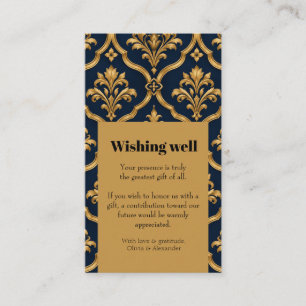 Elegant Gold and Navy Damask Vintage Motif Design Enclosure Card