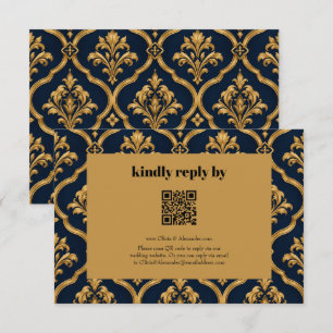 Elegant Gold and Navy Damask Vintage Motif Design Enclosure Card