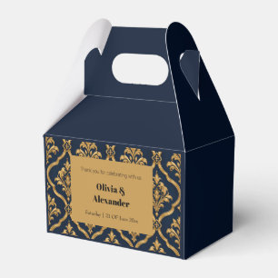 Elegant Gold and Navy Damask Vintage Motif Design Favour Box