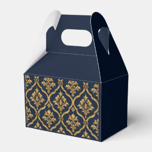 Elegant Gold and Navy Damask Vintage Motif Design Favour Box