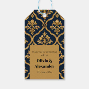 Elegant Gold and Navy Damask Vintage Motif Design Gift Tags