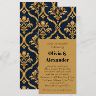 Elegant Gold and Navy Damask Vintage Motif Design Invitation