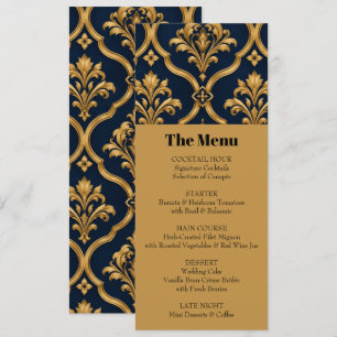 Elegant Gold and Navy Damask Vintage Motif Design Invitation