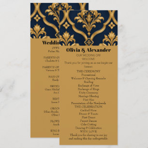 Elegant Gold and Navy Damask Vintage Motif Design Invitation