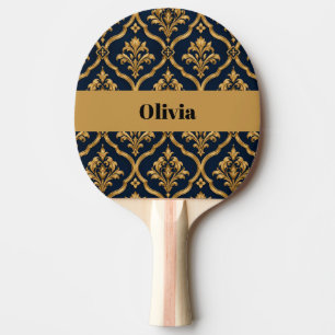 Elegant Gold and Navy Damask Vintage Motif Design Ping Pong Paddle