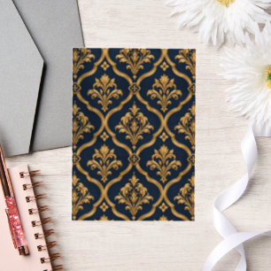 Elegant Gold and Navy Damask Vintage Motif Design Vellum Invitations