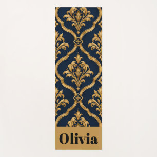 Elegant Gold and Navy Damask Vintage Motif Design Yoga Mat