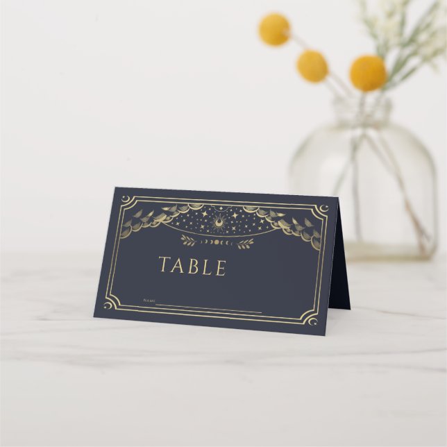 Elegant Gold and Navy Gothic Tarot Card Wedding (Front)