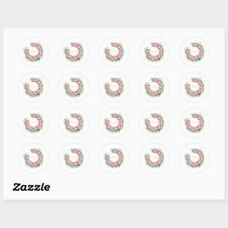 Elegant Gold and Pink Floral Wreath Favour Sticker