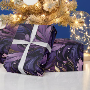 Elegant Gold and Purple Botanical floral Christmas Wrapping Paper