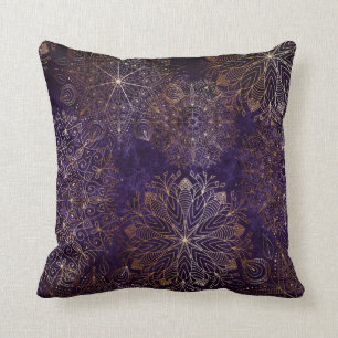 Elegant Gold and Purple Floral Mandala Pattern Cushion